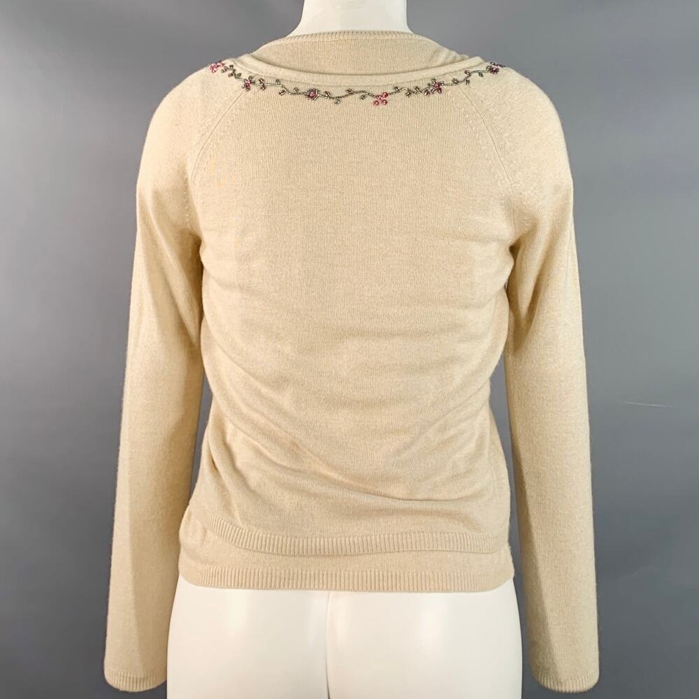 BLUMARINE Size 6 Beige Multi Color Rayon Cashmere Blend Beaded Cardigan Set - Picture 4 of 9